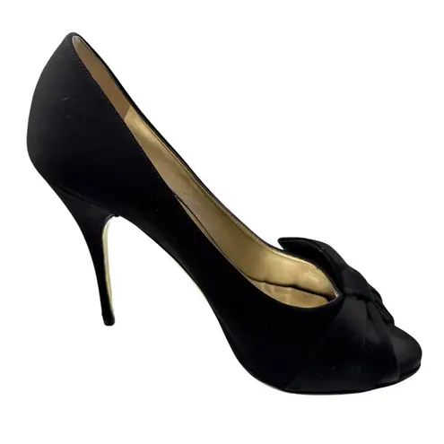 Valentino Garavani Black Satin Bow Peep-toe High Heels Size 38.5