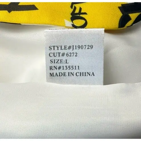 WHY Dress Rare Graffiti Print Jacket White Yellow Black Pockets 2 Buttons, Large