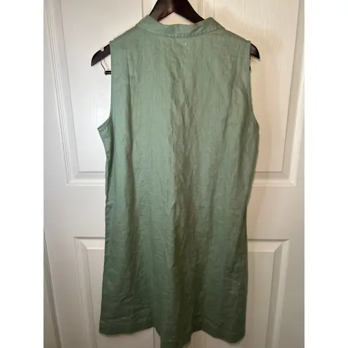 Garnet Hill Sage Green Linen Sleeveless Collared Button Down Shirt Dress Size 12