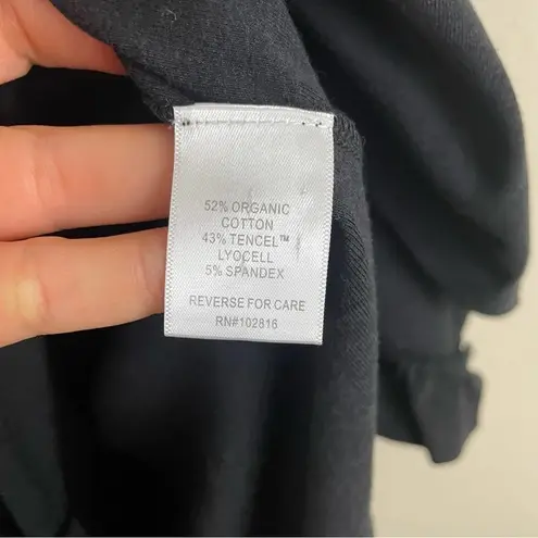 Garnet Hill Organic Cotton Relaxed Blouse Ruffle Slits Black Size S