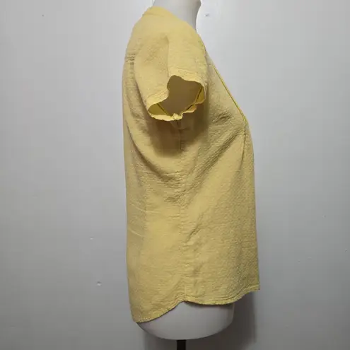 prAna Yellow Textured Pleated Short Sleeve Button Up Shirt XS Gorpcore Normcore