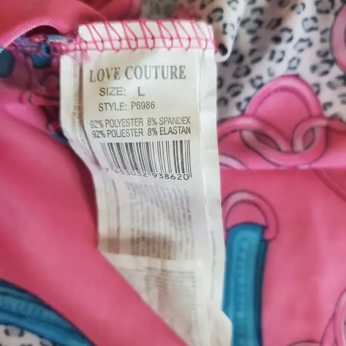Love Couture Jeans pink mix cheetah chain prints Large top