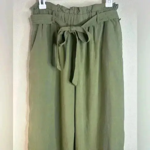 INDUSTRY REPUBLIC CLOTHING Wide Leg Paperbag Pants In Olive size Medium Green
