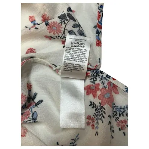 Lucky Brand  Top Womens XL Floral Long Sleeve Popover Tie Neck Boho Peasant White