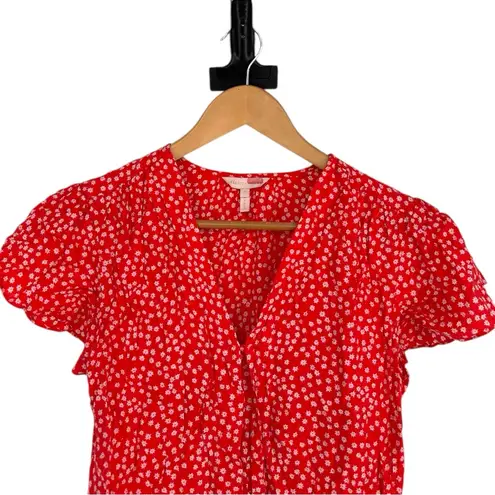 Rebecca Taylor Orangey Red Silk Blend Malia V-Neck Top size 2 Short Sleeves