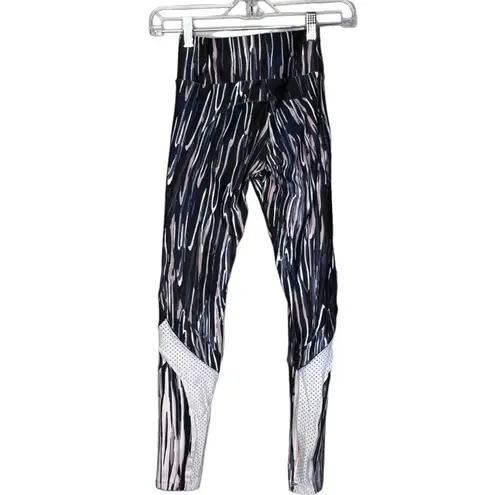 925 Fit Leggings Womens Small Black White Pink Stripe Casual Workout Athleisure