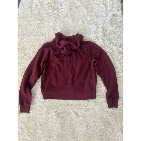 Ribbed Half Zip Hoodie Maroon Burgundy Sweatshirt Athleisure Womens Large Red