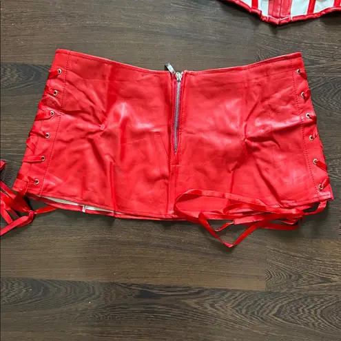 Rouge & Roses Red Faux Leather Corset Set – 2 Piece XXL (NWT)
