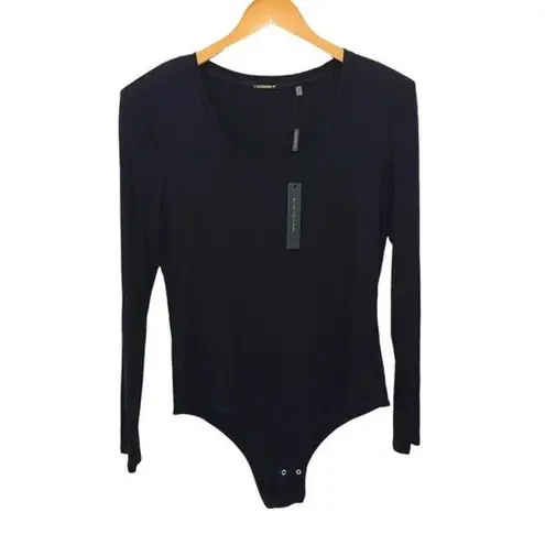 Elie Tahari Scoop Neck Ribbed Bodysuit Black Large NWT $110