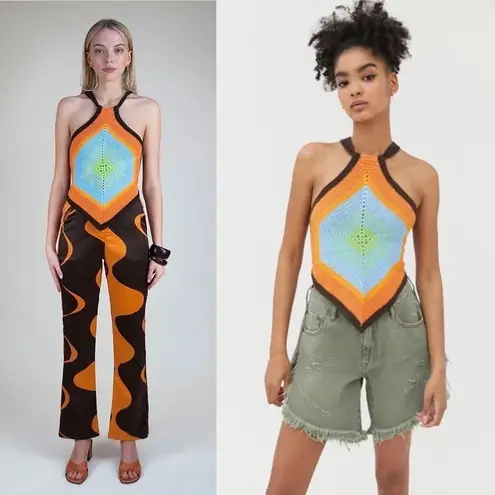 House Of Sunny Top Old Town Handkerchief Knit Halter Open