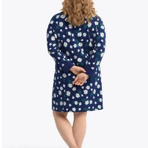 Draper James Magnolia Sweatshirt Midi Dress Blue White Floral Cotton Blue White