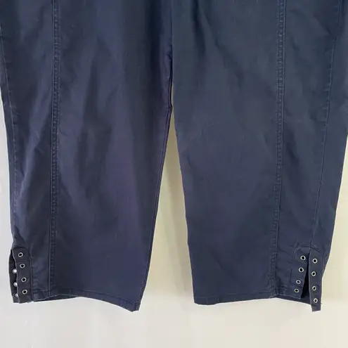 Style & Co Split Hem Grommet Rhinestone Capris Cropped Pants Navy Blue