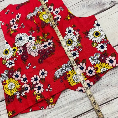 Modcloth  “Splash of Inspiration” Red Floral Vest Retro Vibe Size Large thumbnail 6