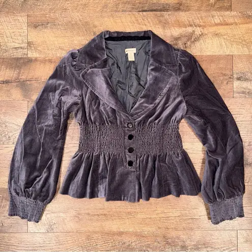 Elevenses Anthropologie Gray Velvet Button-Up Blazer