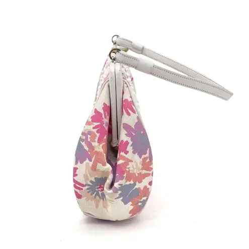 Vintage Magid Beaded Floral Clutch Purse White Pink Purple w Coin Pouch Beaded