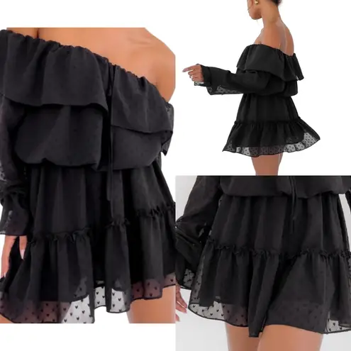 Rumored Senorita Mini Dress SMALL Black Ruffles Bohemian Sheer NWT Danty Flirty