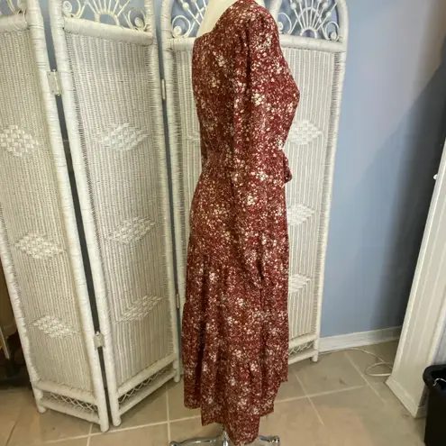 Hayden Los Angeles Floral Long Sleeve Maxi Dress Rust Brown Square Neck M Size M