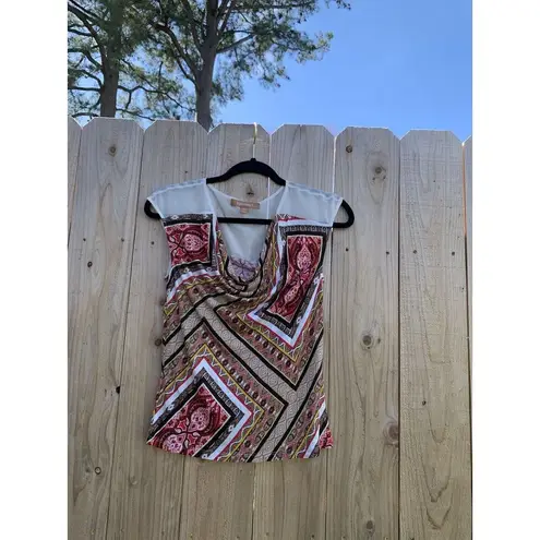 Ellen Tracy ELLEN‎ TRACY Womens Size Xs Geometric Tank Short Sleeve Top Red White Paisley