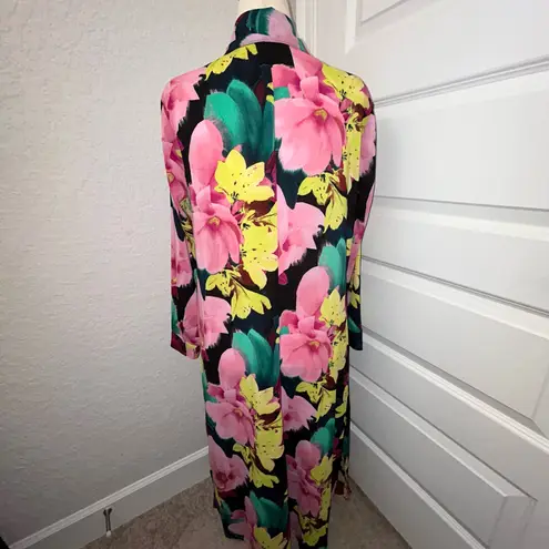 New, Got It Love It Floral Print Long Sleeve Open Front Long Duster GILI Size M