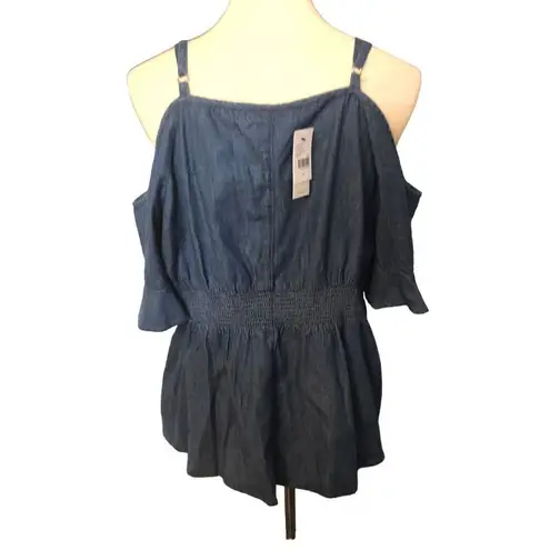 Lane Bryant  Blouse Denim Smocked Waist Cold Shoulder jean shirt top size 16 NWT