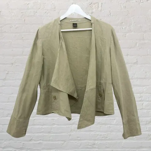 FOR THE REPUBLIC 100% Linen Open Front Blazer 12 - Tan Sage