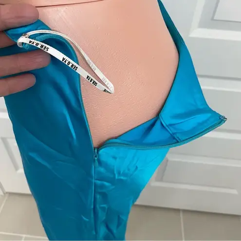 SER.O.YA Penina Silk Midi Skirt Size SMALL in Turquoise Blue