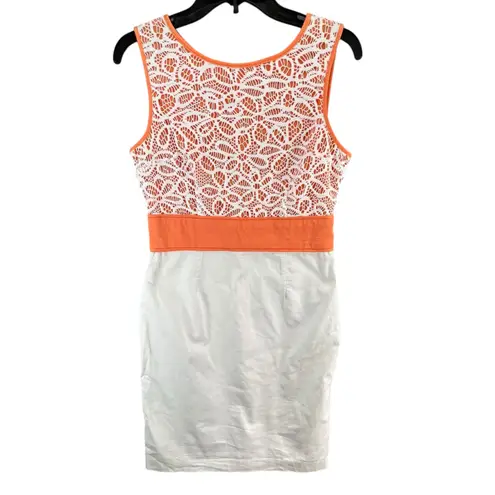London Times Sheath Dress Womens 8 Orange White Lace Sleeveless Classic Chic