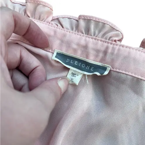 Pleione Sheer Sleeveless Blouse Blush Pink With Ruffles And Tie Size XL Formal