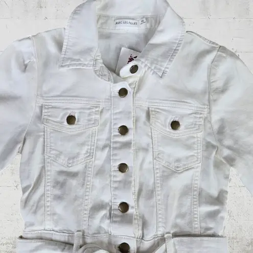 Avec Les Filles White Denim Playsuit Utility Classic Contemporary Romper Size XS