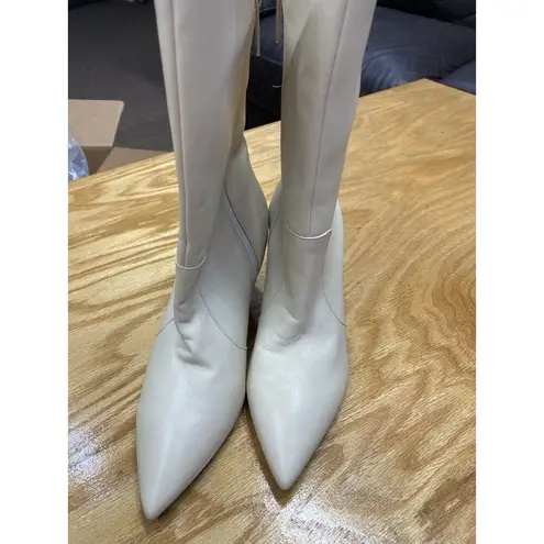 Aquatalia Tall Boots Women 8.5M White Leather Stiletto Knee High Pointed Toe S49