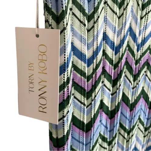 Torn By Ronny Kobo Chevron Crochet Knit Dress Midi Medium Space Dyed Sleeveless