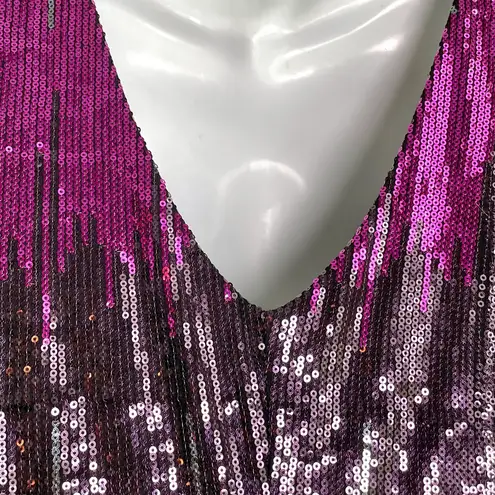 Vintage Y2K Multi Color Sequin Color Block V Neckline Mini Slip Dress Medium Pink