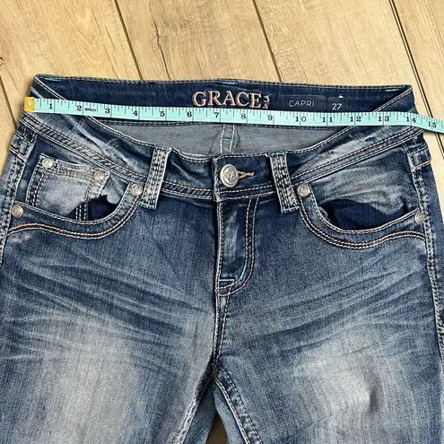 GRACE IN LA Jeans Straight Cropped Embellished Size 27