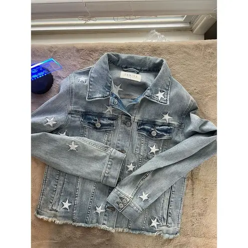 Eunina Women's Blue Denim Jacket L Star Embroidered Long Sleeve