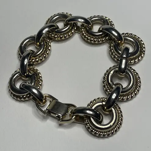 Signed Vintage BERGERE chain Bracelet Gold silver Tone circle link chain