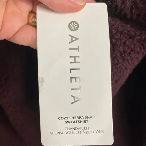Athleta  Womens Maroon Cozy Sherpa Snap Sweatshirt NWT 2X