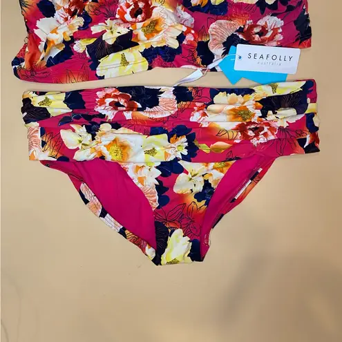 Seafolly Raspberry Pink Multicolor Floral Kabuki Bloom Bikini Swim Suit Sz 10 US