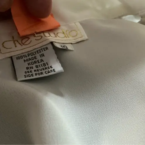 Che studio vintage 80s white embroidered beaded button up formal blouse size 10