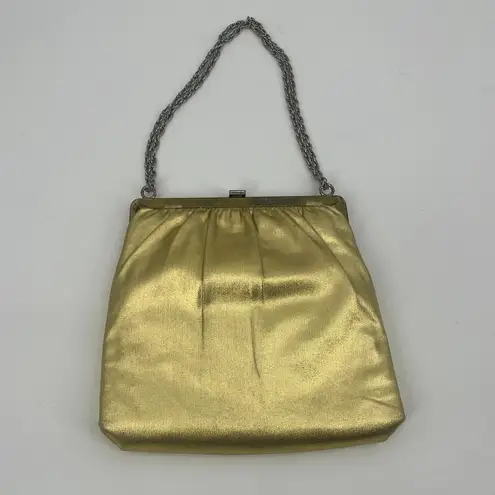 Vintage Harry Levine Gold Lamé Evening Bag HL USA Metallic Purse 60s Disco Glam
