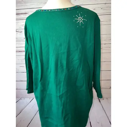 NWOT Quacker Factory Nativity Shirt Plus Size 1X Rhinestones Ugly Christmas top Green