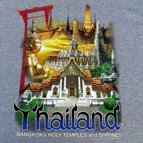 Vintage 90s Thailand Bangkoks Holy Temple Shrines Grey JoliGolf Graphic T