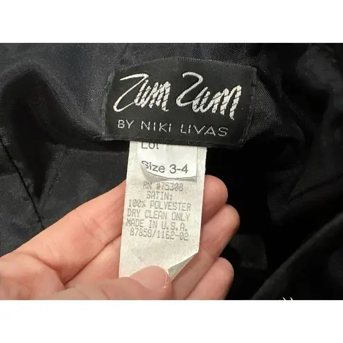 Zum Zum Black Light Pink Bow Split Back Satin Dress Gown 3/4 Vintage VTG