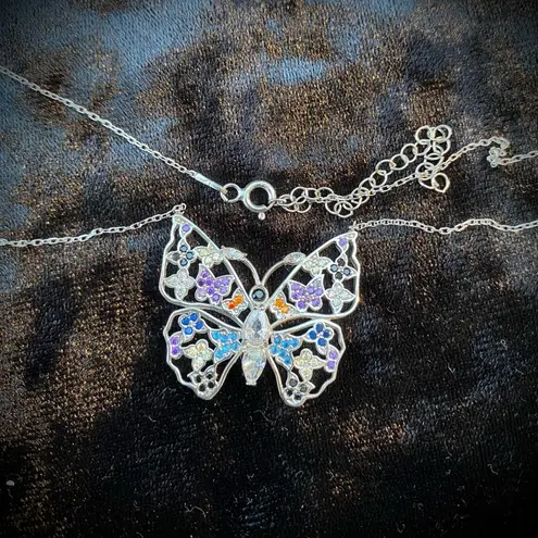 Sterling Butterfly Pendant Necklace with Multiple Gemstones | So sparkly! NWOT Silver