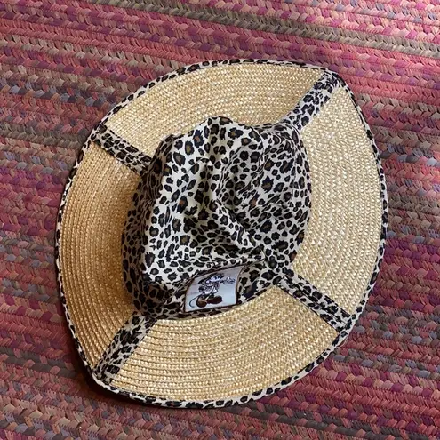 Disney VINTAGE MICKEY CHEETAH STRAW SUN HAT BEACH TRAVEL VACATION PACKABLE 