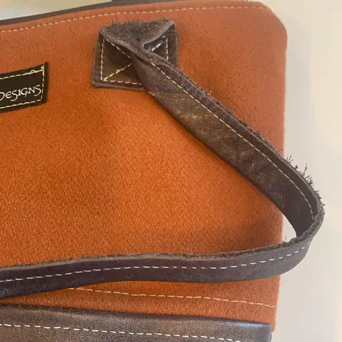 Tori Anna Designs Orange Wool and Brown Leather Shoulder Bag Purse