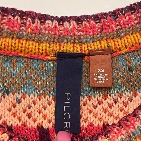 Pilcro x Anthropologie Ruffled Multicolor Rainbow Stripe Pullover Sweater Sz XS