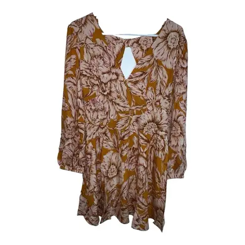B.O.G Band of the Free Long Sleeve Mini Dress Gold Blush Pink Floral Medium New Orange