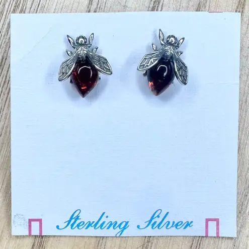 NWT Sterling Silver Amber Bumble Bee Stud Earrings