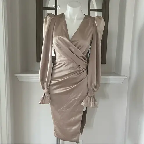 Lavish Lice Lavish Alice Satin Faux Wrap Dress in Champagne, Size 2 NEW w/Tag Retail $198