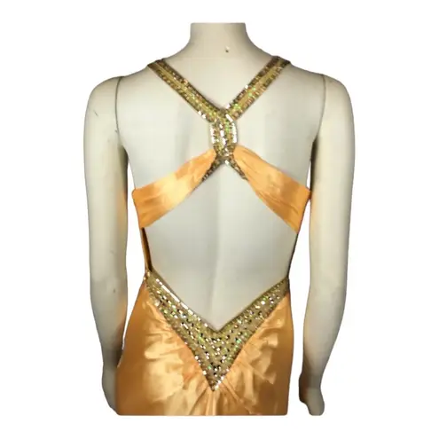 Faviana  Coutuie halter neck sexy yellow long cutout open back prom dress size 8